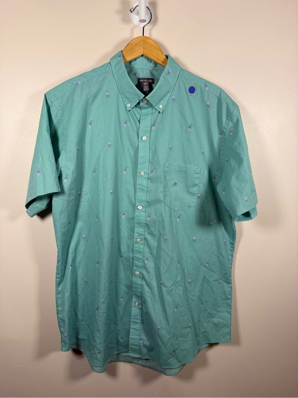 Van Heusen Short-Sleeve Button-Down Shirt - Aqua with Micro Print